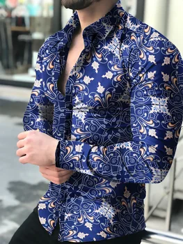 Camisas florales de manga larga de Otoño de 2021 para hombres camisas estampadas con flores de corte delgado para hombres cami