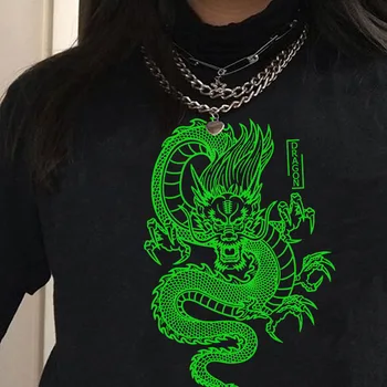 Top Women ' s t-shirts vasaros tra mados atsitiktinis apvalios kaklo trumparankoviai viršuje harajukuv green dragon mados spausdinti moteris tshirts