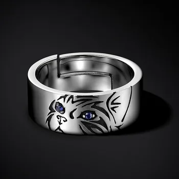 BOCAI Naujas s925 Sidabro Žiedas, skirtas Vyro ir Moters Individualus Pora Žiedas šalto stiliaus Mados Vieno Cat/Tigras Paprastas Žiedas