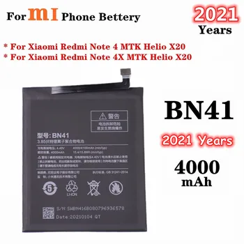 2021 Metų 4100mAh BN41 Bateriją Už Xiaomi Redmi 4 Pastaba / 4X MTK Gel X20 Telefono Baterija
