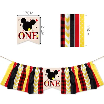 Disney Mickey Mouse Gimtadienio Dekoracijų Rinkinį Su Gimtadieniu Banner Vėliavos Vienkartiniai Taurės Plokštė Mickey Šalies Staltiesė