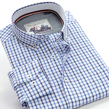 Oksfordo medvilnės pledas ilgomis rankovėmis marškinėliai 2021 m. pavasario prekės ženklo drabužių verslo atsitiktinis vyrų prarasti ilgomis rankovėmis marškinėliai large dydis S-10XL