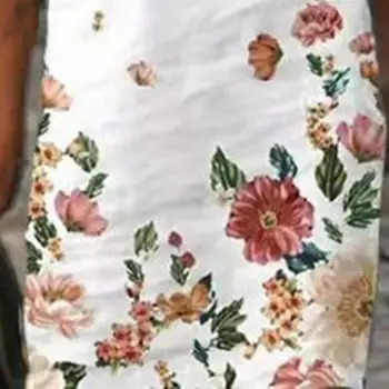 Vasarą Moterys Boho Stiliaus Lino Suknelė V Kaklo Gėlių Spausdinti Rankovių Prarasti Kelio ilgio Suknelė Darbo Streetwear