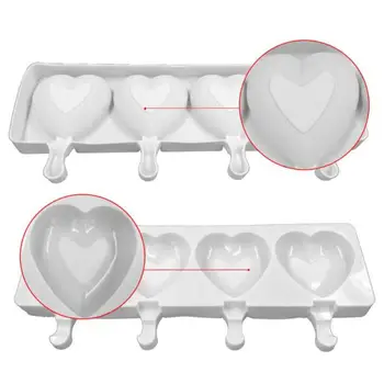 1PC Vasarą 4-Ertmės Silikono Ledų Formų 3D Širdies Formos Popsicle Pelėsių, Tortas Šokolado Cakesicle Pelėsių 