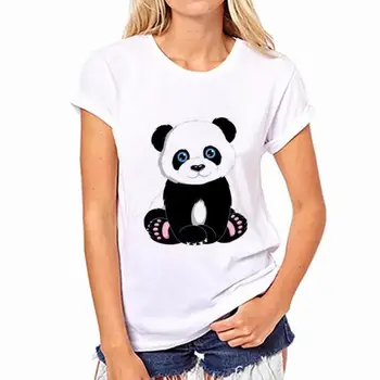 2021 Moterys T-Shirt Panda Print Viršūnes Trumpas Mielas Animacinių Filmų Marškinėliai Streetwear Vasarą Moterys T-Shirt Cool Juokinga Viršūnes Trumpas Rankovės