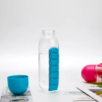 7 Dienų Savaitės Tabletes Medicina talpinimo 600Ml Sporto Plastikinis Vandens Butelis Sujungti Dienos Tablečių Dėžutės Organizatorius Šakotuvai