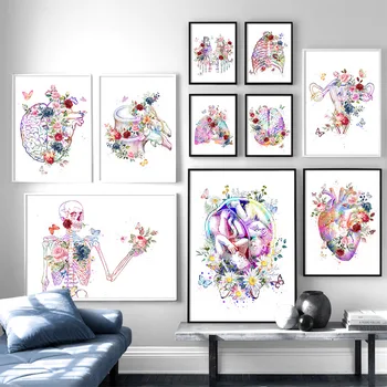Gėlių pėdos kaulų anatomijos sienos menas, plakatų ir grafikos gydytojai papuošti sienos nuotraukas