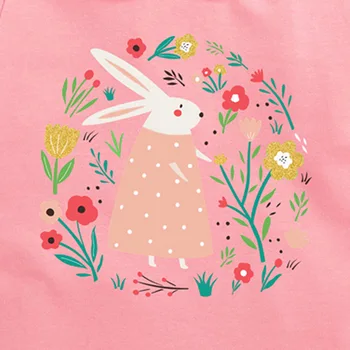 Mažai Specialistė Naujas Vasaros Kids Pink Bunny Gėlės Triušis Spausdinti Turn-žemyn trumparankoviai Medvilnės Megzti Merginos Atsitiktinis Tshirts Viršūnės
