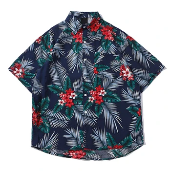 Tamsiai Piktogramą Spausdinti Havajų Marškinėliai Vyrams Vasaros lengvos Medžiagos, Polo Marškinėliai, vyriški Marškinėliai
