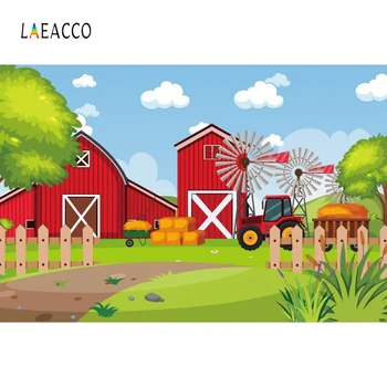 Laeacco Baby Shower Šeimų Ūkių Namas, Vėjo Malūnas, Medžiai Pievų Haystack Tvora Gimtadienio Fotografijos Backdrops Foto Studija