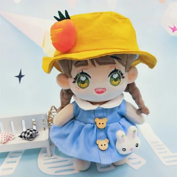 Lėlės Drabužių 20cm Mielas Anime Pliušinis Įdaryti Lėlės Medžiaga Aksesuaras Vasaros Mėlynos spalvos Sijonas Skrybėlę 2vnt Japonijos Animacinių filmų Kūdikio Kawaii Cosplay