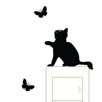 Sienų lipdukai Lovely Cat drugelis Kambario Langą Sienų Dekoravimo Jungiklis Vinilo Lipdukas Lipdukas Dekoras Cartoon tapetai šviesos lipdukas
