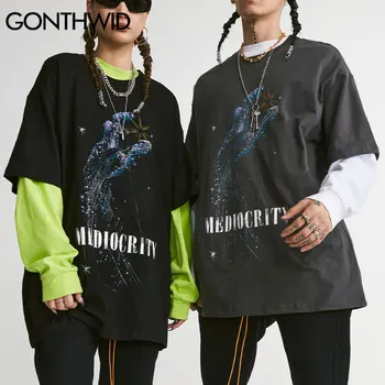 GONTHWID T-Shirts Hip-Hop Kūrybos Galaxy Vertus Spausdinti Marškinėlius Streetwear Medvilnės Atsitiktinis Hipster Prarasti Vasaros trumpomis Rankovėmis Viršūnes Tees