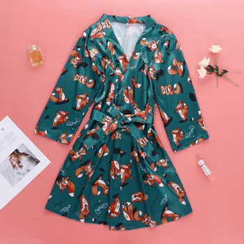 2021 m. Pavasarį Naujas Ponios Šilko Satino Plonas Chalatas, Komfortą Šviežias Stiliaus Gėlių Spausdinti Sleepwear Seksualus Pižamą Femme Satino Homewear#t1p