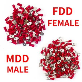 100vnt FDD1.25-250 / MDD1.25-250 raudona, moterų ir vyrų, + kastuvu formos izoliuotos vielos fiksavimo terminalo jungtis laidai ir kabeliai.