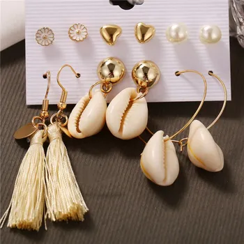 EC1092 Europa ir Jungtinės amerikos valstijos, hot 6 komplektai, auskarai shell kutas perlų imitacija auskarų ilgi auskarai mados ausies žiedas