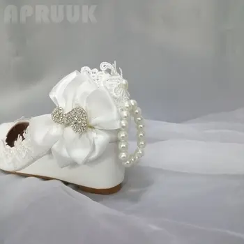 Naujas atvykimo 2020 balta nėrinių perlų vestuvių batai nuotaka vidurį 5CM pleištai kulno, kulkšnies elastinga duobute juosta dirželis nuotakos batų