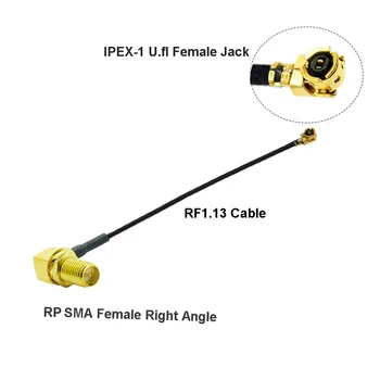 1PCS u.FL IPX IPEX1 Moterų SMA Female Jack 90 Laipsnių 3G, 4G, 5G WIFI Antenos Adapteris Kabelio RF1.13 Galiuku Ilgintuvas Megztinis