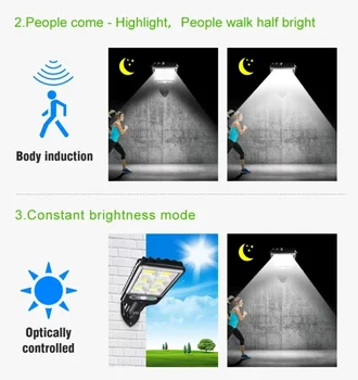 Saulės energija Varomas Gatvės apšvietimo PIR, Judesio Jutiklis, šviesos srautą galima reguliuoti Šviesos Lauko IP65 Vandeniui Naktį Šviesos su 3 Modesn Saulės Šviesos
