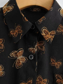 Pavasario 2021 ponios mados drugelis spausdinti laisvalaikio marškinėliai ms office, verslo, marškiniai, elegantiškos marškiniai ilgomis rankovėmis marškinėliai