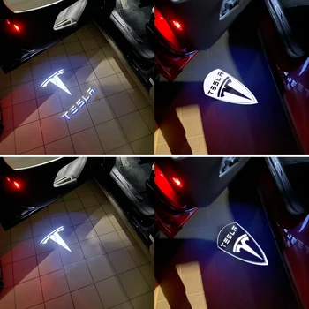 Sveiki atvykę Šviesos Tesla Modelis 3 Modelis X Modelis S Nano Dekoratyvinis Signalo Lemputė Automobilio LED 3D Logotipas Šešėlis, Šviesos diodų (Led Durų Projektorius