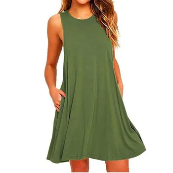 2021 Moterų Vasaros Atsitiktinis Sūpynės, T-Marškinėliai, Suknelės Paplūdimio Cover Up Su Kišenėmis Plius Dydis Laisvi marškinėliai Suknelė