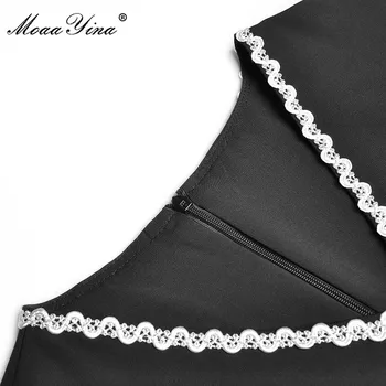 MoaaYina Naujas 2021 M. Vasaros Mados Juoda Suknelė Moterims High Street style V-kaklo trumpomis rankovėmis išsiuvinėti Slim Black Mermaid Dress
