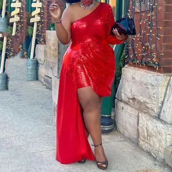 Vasarinės Asimetriškos moterų suknelė šalies klubas afrikos 2021 sexy raudona blizga plus long maxi skraiste femme vestiods lady naktį suknelės