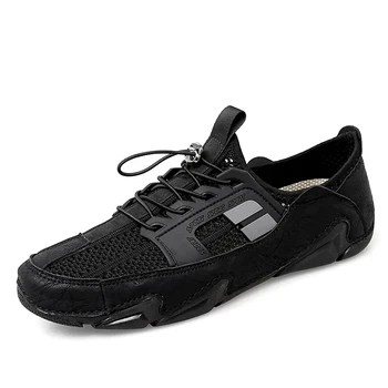 Y15 Vyrų vasaros batų Kvėpuojantis Be Raištelių natūralios Odos Mokasīni, Tuščiaviduriai Sandalai Akių Šlepetės Paplūdimys Platforma basutės