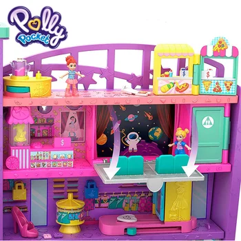 Polly Pocket Pollyville Mega Mall Super Pack su 6 Aukštuose Transporto priemonės Liftas&Micro Mini Lėlės Pastato Vaikams, Žaislų, Dovanų GFP89