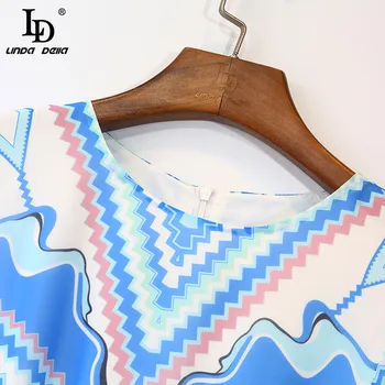 LD LINDA DELLA Naujas 2021 Mados Dizaineris Vasaros Šifono Suknelė Moterims Žibintų Rankovės Nėrinių Banga Sumažinti spausdinimo Elegantiškas Atostogų Suknelė