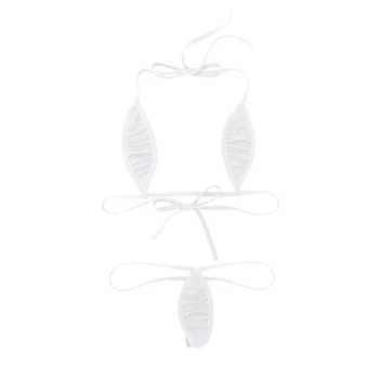 2vnt Moterų Mini maudymosi kostiumėlį Minimalus Padengti Mini Micro Ašaros Halterneck Bikini Savarankiškai kaklaraištis Bra Top su G-String Kelnaičių Apatiniai