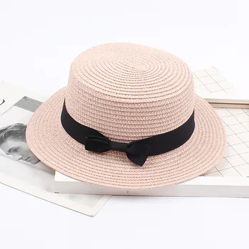 Paprasta vasaros paplūdimio skrybėlę ponios atsitiktinis skrybėlę ponios plokščių kraštų bowknot šiaudų skrybėlę mergina saulės skrybėlę bžūp Lauko Kibiro Kepurę Fisherman ' s Hat