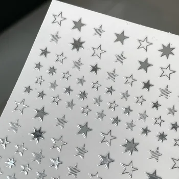 Žvaigždžių Lipdukai Holograma Sidabro Aukso Black & White 3D Graviruotas Nagų Lipduką Nagų Dailė Nagų Papuošimai Lipdukai Dizainas