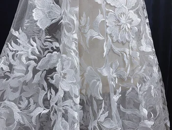 5Yards Balta Vestuvinė Suknelė Nėrinių Audinio 125cm Platus Siuvinėjimo Tinklelio, Nėrinių Audinys 