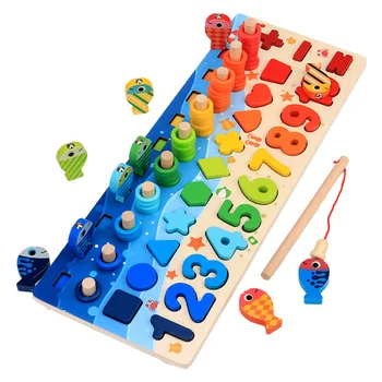 Montessori mediniai švietimo žaislai vaikams užimtas valdybos matematikos žvejybos vaikams, mediniai Montessori žaislai skaičiavimas geometrija