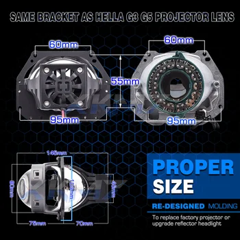 Hella 3R G5 Žibintai LED Projektorius Bi-led Automobilių Objektyvas 55W 7140LM Modifikavimas Auto Šviesų H7, H4, Dvigubas Reflektorius Universalūs Priedai