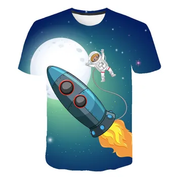 T-shirt Vasarą, Naujų Raketų 3D Spausdinimo Kosmosą Astronautas Vaikai Marškinėlius, O-kaklo Paauglių Mados Gražių Animacinių filmų Top Tshirts 4-14 Metų