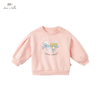 DBM18055 dave bella pavasario kūdikių mergaičių mielas animacinių filmų laišką, print T-shirt vaikų viršūnes mergaitė vaikai mados tees