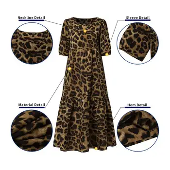 Leopard Print Suknelė Moterims'Summer Sundress VONDA 2021 Atsitiktinis Trumpas Rankovės Šalies Ilga Suknelė Skraiste S-
