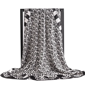 Šilko Skara Moterų, Prabangos Prekės Foulard Satino Skara Black šalikai, šaliai, kaklaskarės Aikštėje 90*90cm skarų Bandana Hijab Nosinė