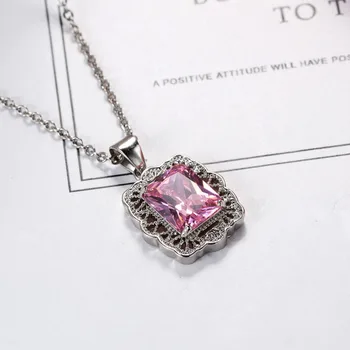Anillos Yuzuk Unikalaus Dizaino Aikštėje Rožinė Kristalų Pakabukas Karoliai Moterų 925 Sterlingas Sidabro Dalyvavimas Vestuvių Fine Jewelry