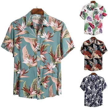 2021 Vasaros Grynos Medvilnės Mens Havajų Marškinėliai Spausdinami Trumpas Rankovės Didelis Mums Dydžio Havajų Gėlė, Paplūdimio Gėlių Modelius