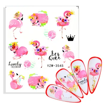 Flamingo Watermark Nagų Lipdukai Spalvinga Gėlių Lapų Levandų Vandens Perdavimo Slankmačiai Nagų Lipdukai Nagams 