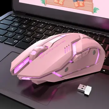 Belaidžio Žaidimų Pelės Įkrovimo Pink USB Optinė Kompiuterio Pelė 800/1200/1600 DPI RGB Šviesos Silent Žaidimas Mause Žaidėjus Girl