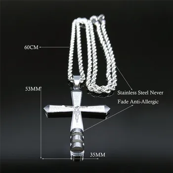 2021 Nerūdijančio Plieno Katalikybė Jėzaus Kryžiaus Karoliai Sidabro Spalvos Didelis Ilgos Grandinės Karoliai, Papuošalai collier croix N9523S02