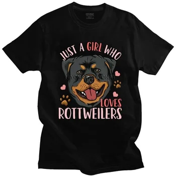 Tiesiog, Mergina, kuri Myli Rottweilers T-shirt Vyrams Medvilnės Šunų Mylėtojas Mergina Tee Viršūnės Apvalios Kaklo trumpomis Rankovėmis Atsitiktinis Marškinėlius Drabužiai