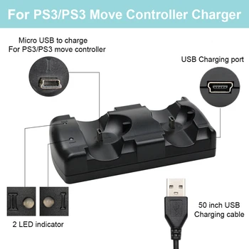 USB Dual Įkroviklis Stotis Sony PS3 Valdiklis Kreiptuką Varomas Įkrovimo Dokas Gampad Perkelti Navigacijos
