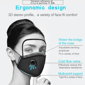 Suaugusiųjų Shield kaukė veidui dizaineris medvilnės kvėpuojantis kaukė veido, kvėpavimo vožtuvai maske reguliuojamas tvarstis