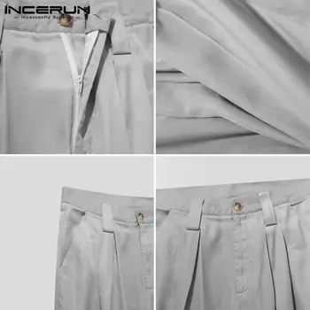 INCERUN 2021 Vyrų Mados Atsitiktinis Kelnės Mygtuką vientisos Spalvos korėjos Laisvalaikio Verslo Kelnės Vyrams Streetwear Kišenės Pantalon S-5XL